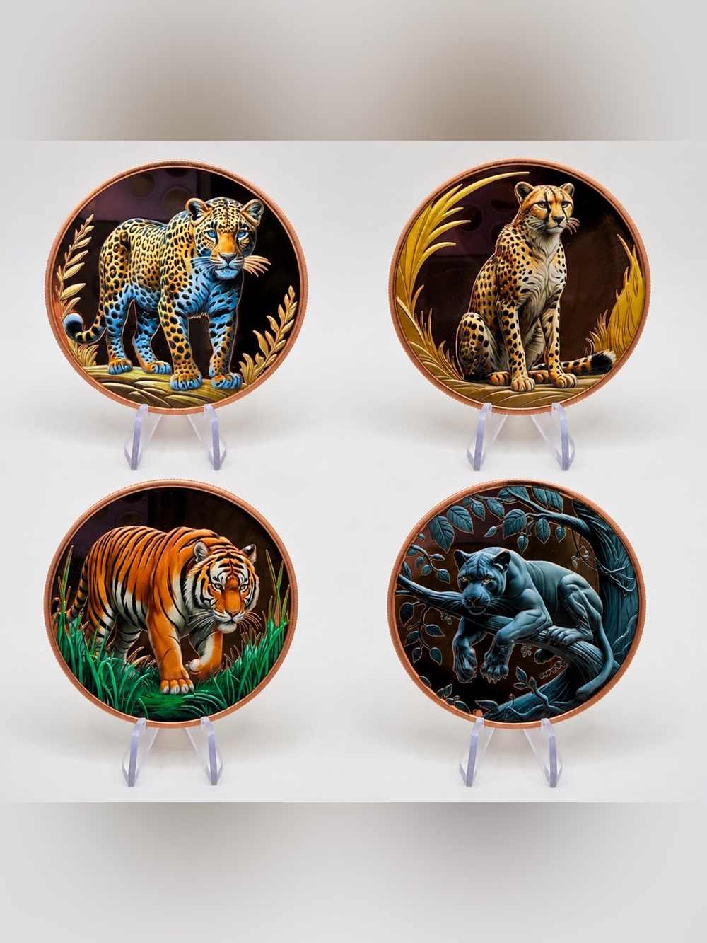 4pc 5oz .999 Fine Copper Round Bundle Lotus Mint Big Cat Series (20oz total)